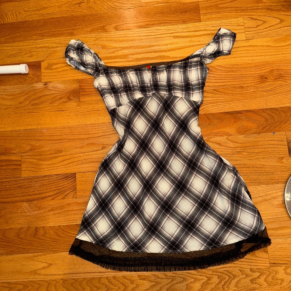 Urban Outfitters plaid mini dress off shoulder